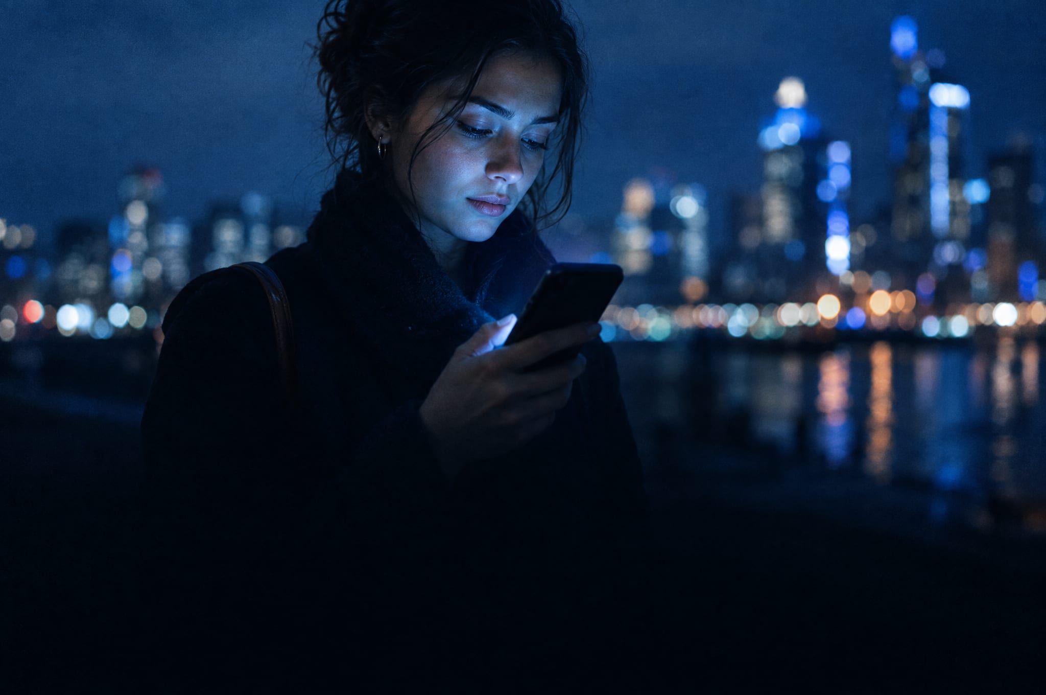 A person asking an AI assistant for a recommendation at night